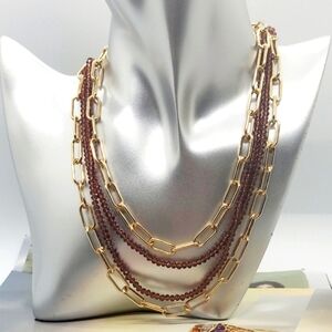 NWT Blush Shimmering Beads & Gold Link Chain Layered Necklace